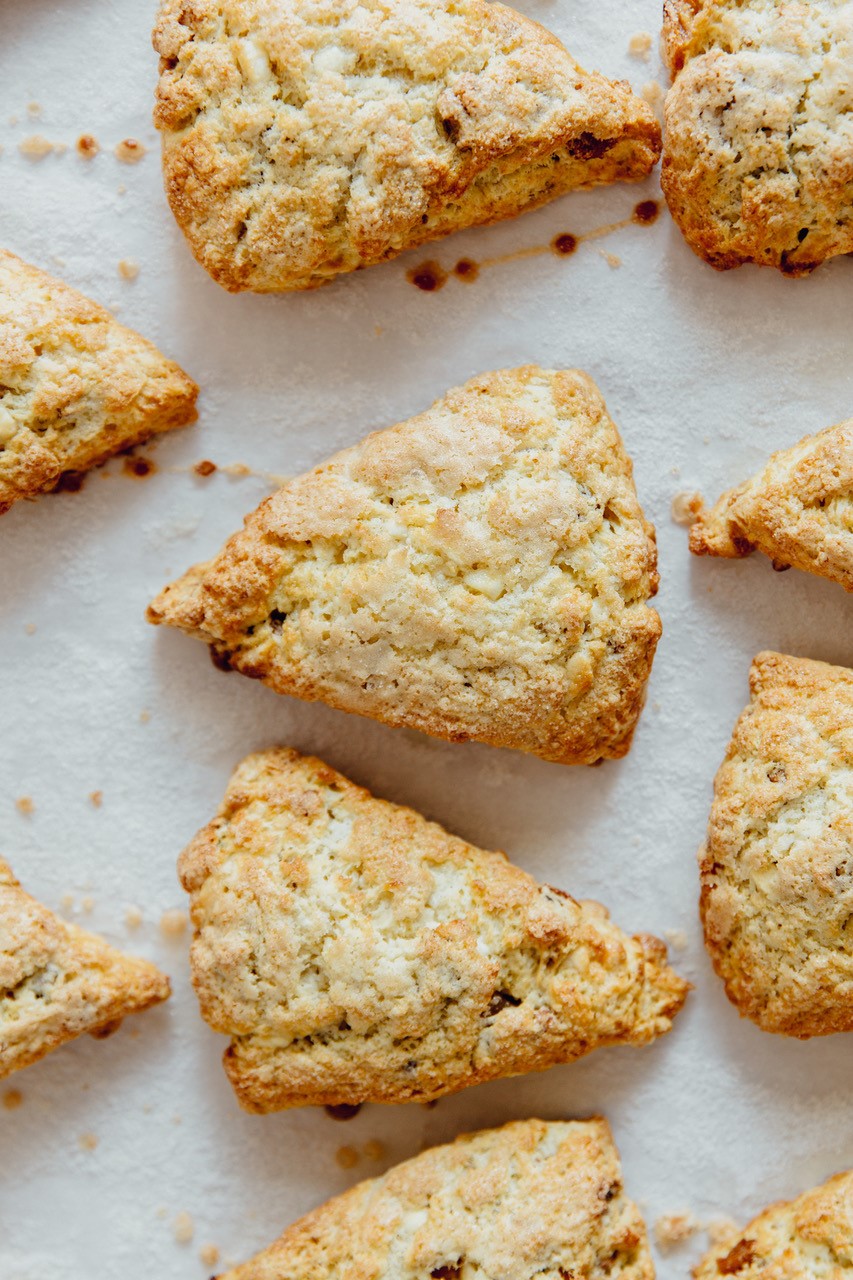 An image of Chocolate Cherry Scones using Guittard Dark Chocolate Baking Chips. Taken from the blogs and recipes on the Guittard Chocolate UK website